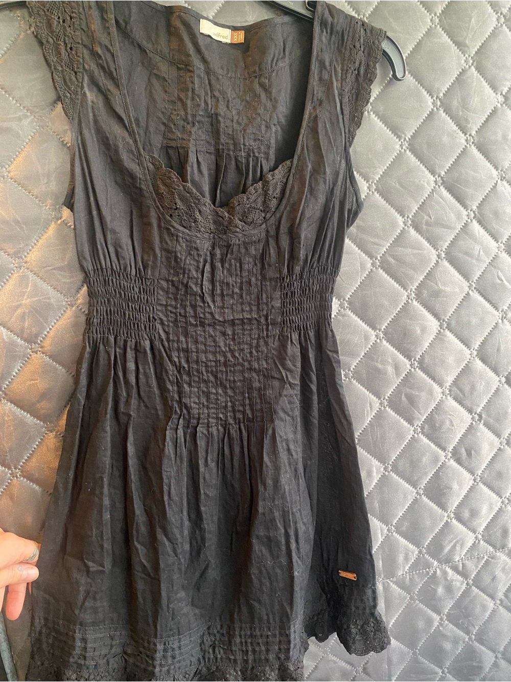 Wilfred Black Lace-Trim Semi sheer Mini Dress